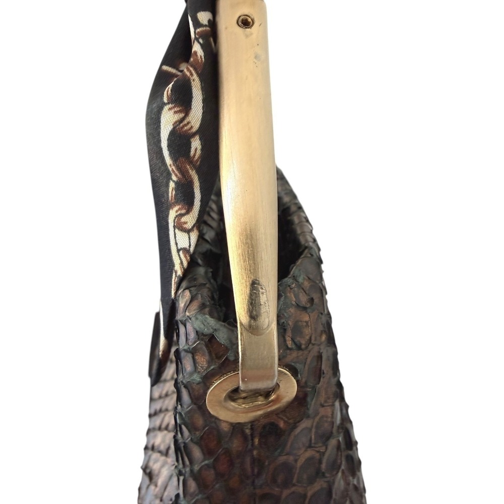Vintage Bottega Veneta Python Shoulder Bag Metallic Bronze Exotic Leather Italy - Picture 9 of 15